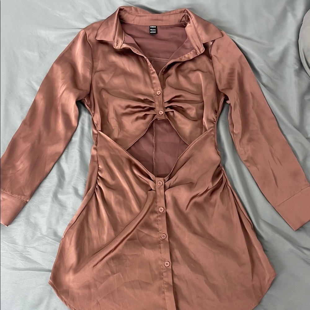 Rust Button-Down Cutout Dress